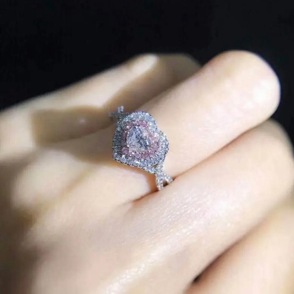 Stainless Steel Silver Pink and White Heart CZ Ring - Picture 3 of 3